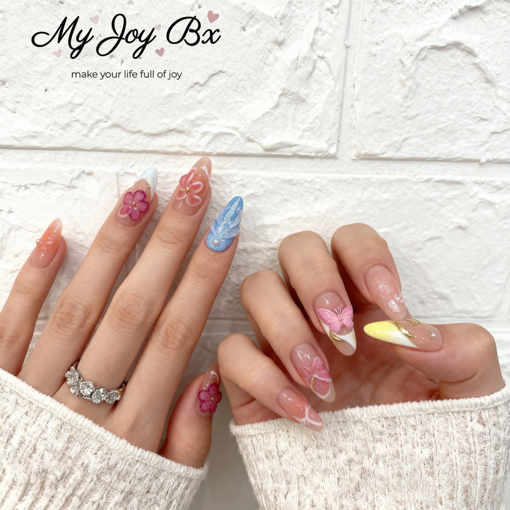 [Grace 3D Flower]   Medium/Almond Handmade press on nails  10pcs/set