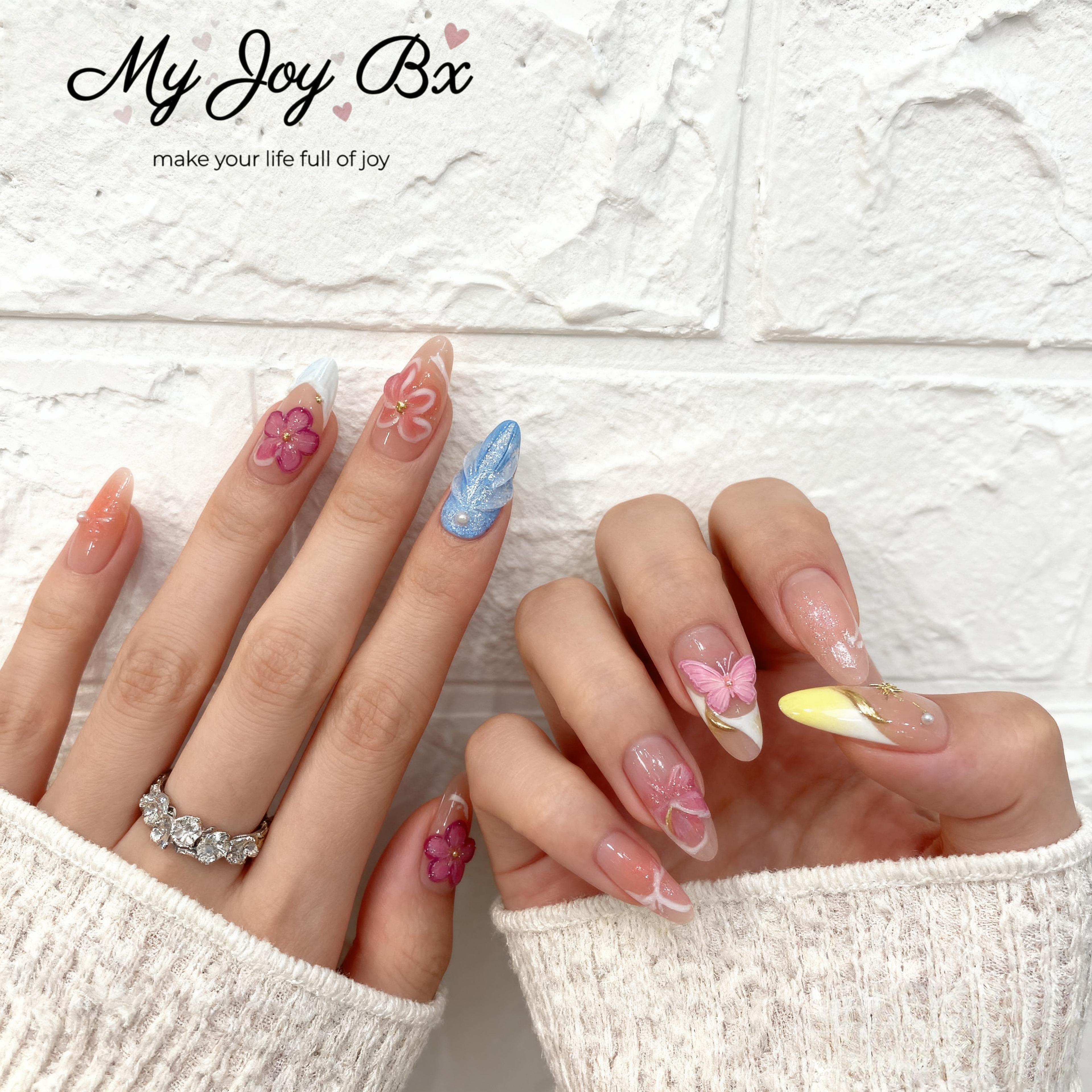 [Grace 3D Flower]   Medium/Almond Handmade press on nails  10pcs/set
