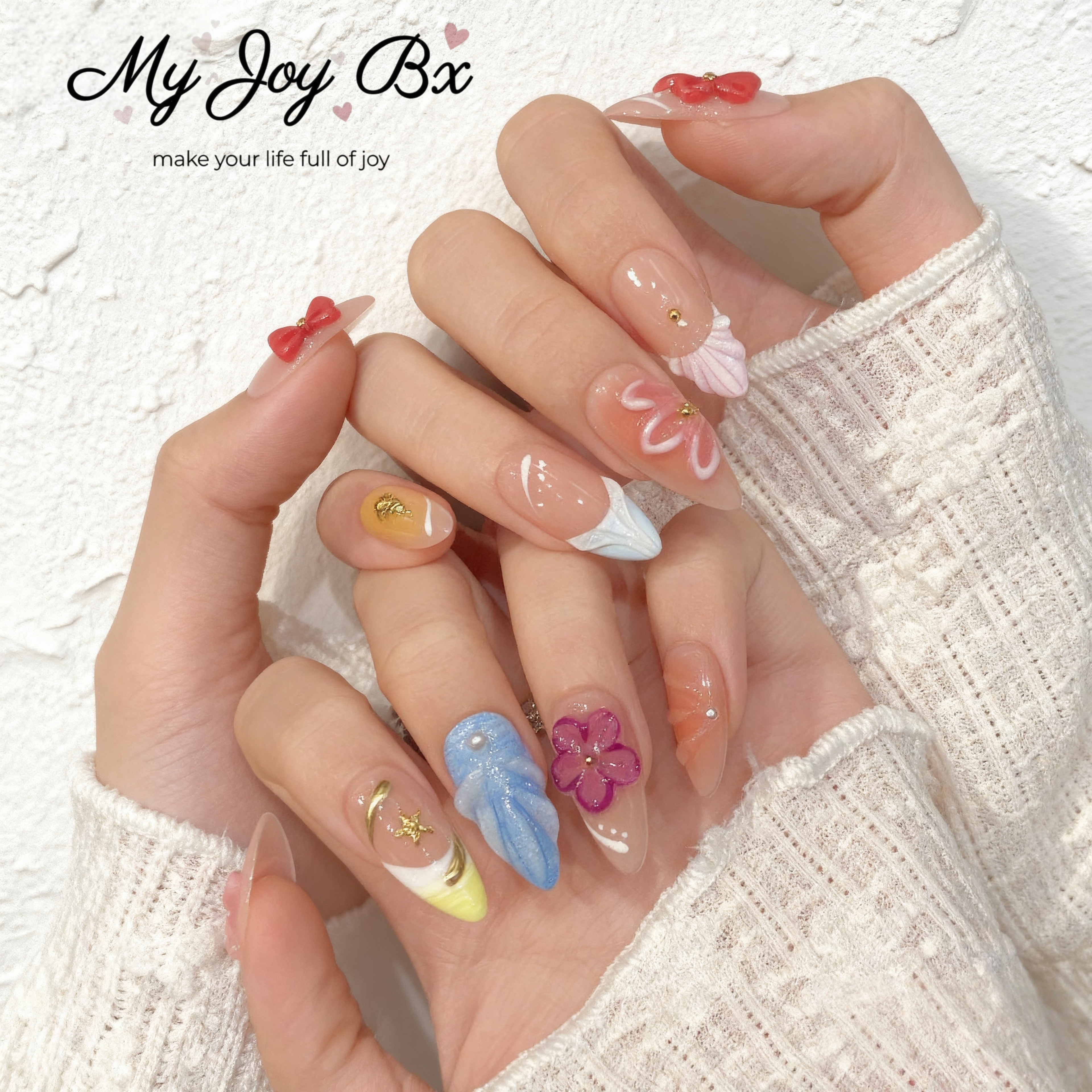 [Grace 3D Flower]   Medium/Almond Handmade press on nails  10pcs/set