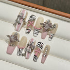 [Pink Chrome Heart]   (Handmade press on nails)  Long/Ballerina Nails 10pcs/set
