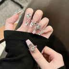 [Pink Chrome Heart]   (Handmade press on nails)  Long/Ballerina Nails 10pcs/set