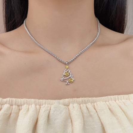 Christmas Tree Pendant Necklace Hollow Out Snowflake Pendant Gift for Women