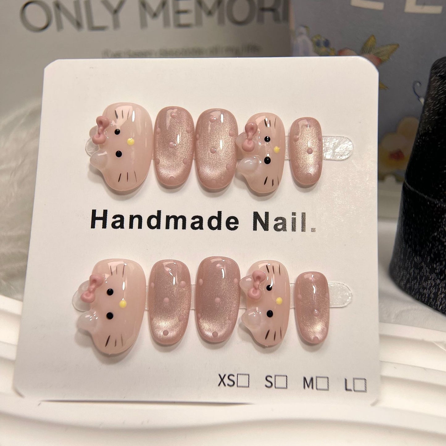 Cute Cat Pink Cat Eye (Handmade press on nails）/10Pcs Oval Nails