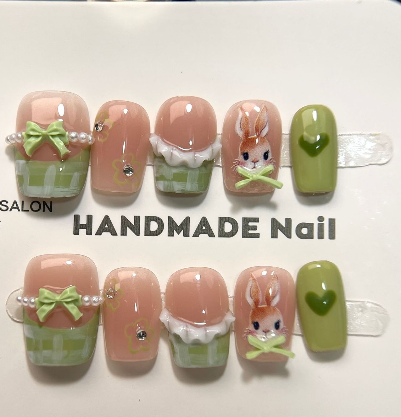 3D Bow Spring Sweetheart (Handmade press on nails）/10Pcs Square Nails