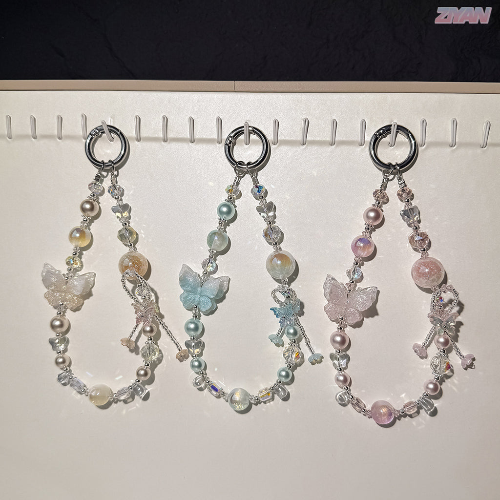 [Ice Butterfly]Bling Beads Phone Charms Shining Crystal Key Chain Bag Charm