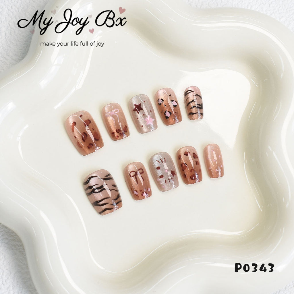 [Leopard-patterned Kitten]   Short/Squoval  press on nails   10pcs/set