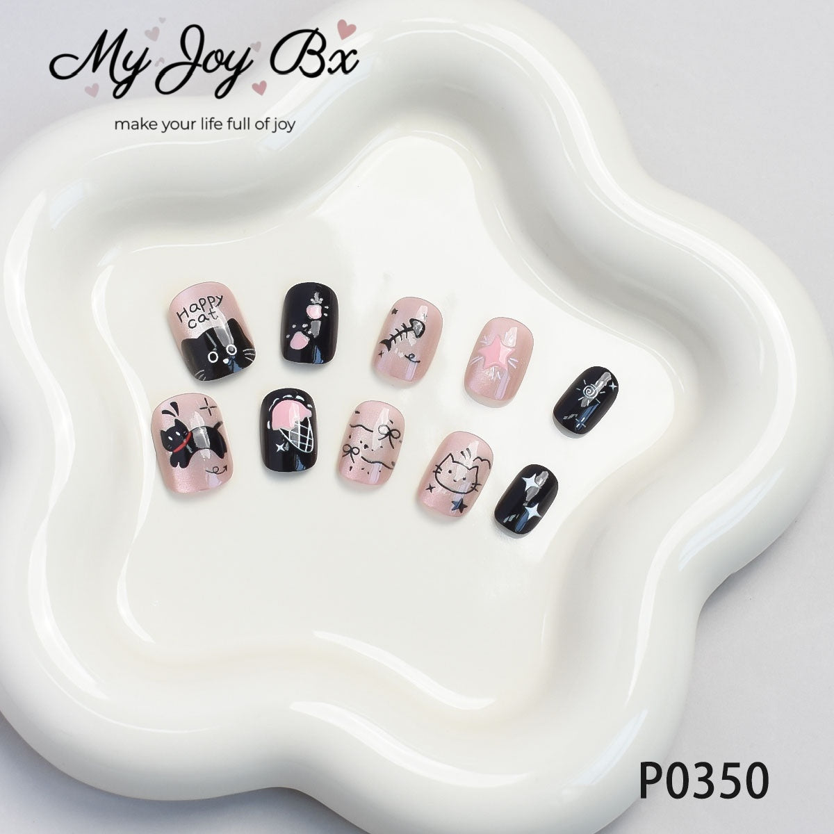 [Cute Black Kitten]   Short/Squoval  press on nails   10pcs/set