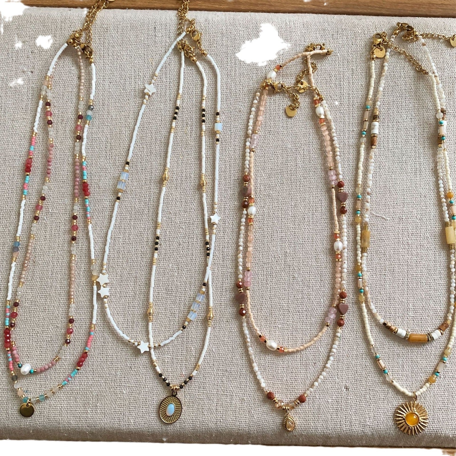 Colorful Stone Bead Necklace Ethnic Bohemian Vintage retro Versatile Choker Stackable Necklace Fashion Jewelry
