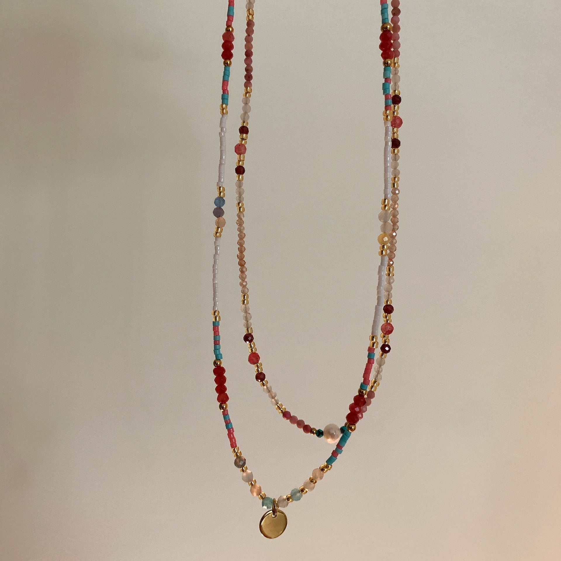 Colorful Stone Bead Necklace Ethnic Bohemian Vintage retro Versatile Choker Stackable Necklace Fashion Jewelry