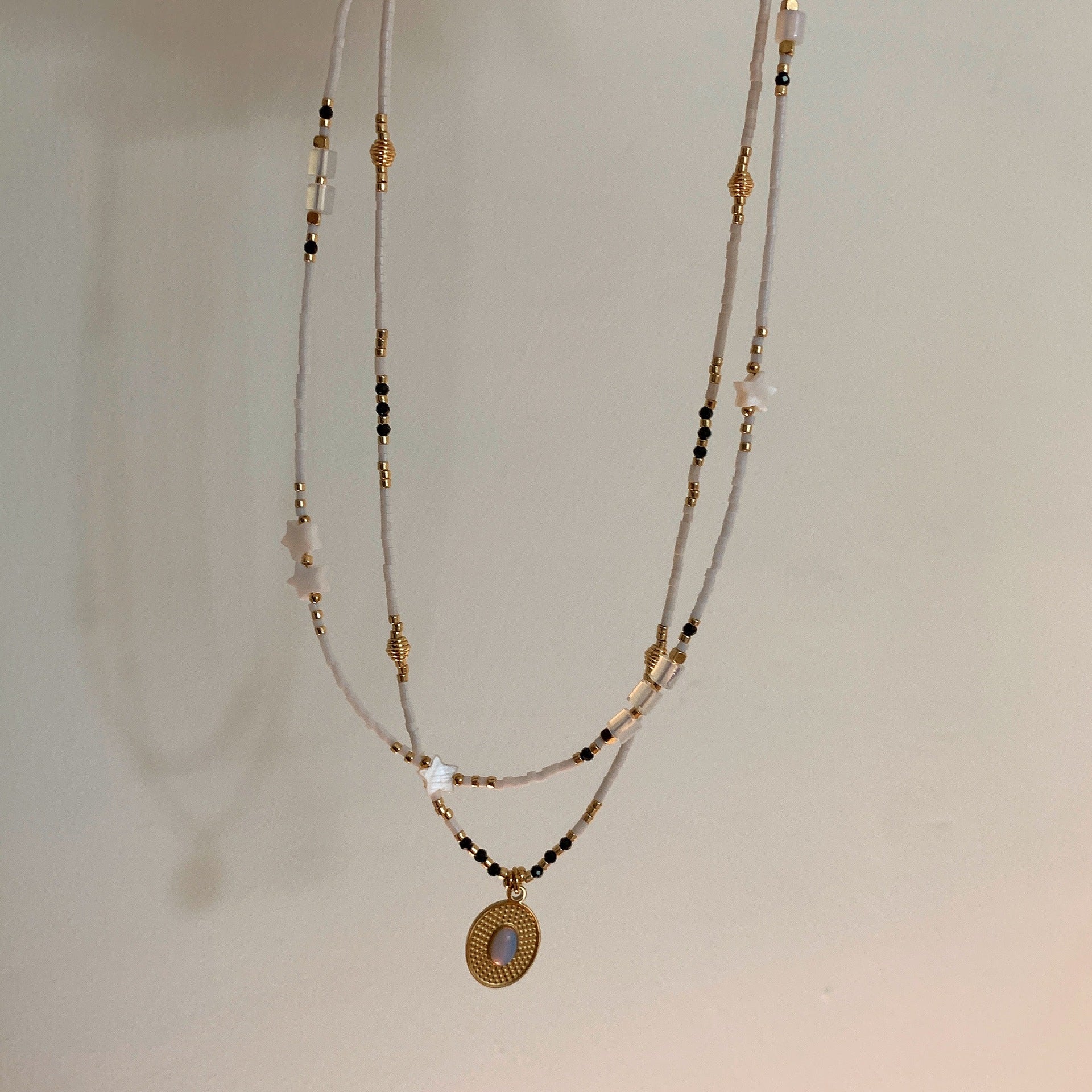 Colorful Stone Bead Necklace Ethnic Bohemian Vintage retro Versatile Choker Stackable Necklace Fashion Jewelry
