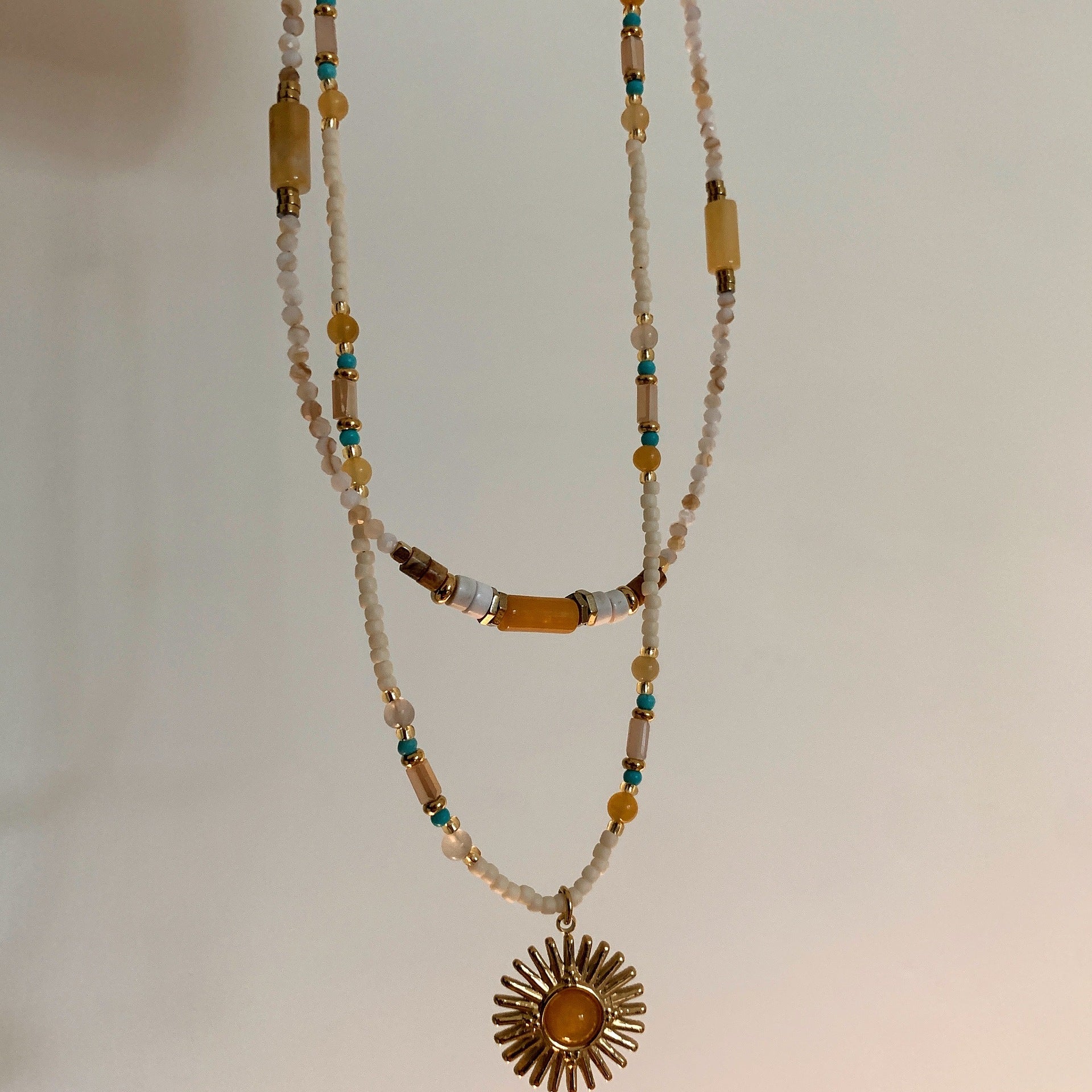 Colorful Stone Bead Necklace Ethnic Bohemian Vintage retro Versatile Choker Stackable Necklace Fashion Jewelry
