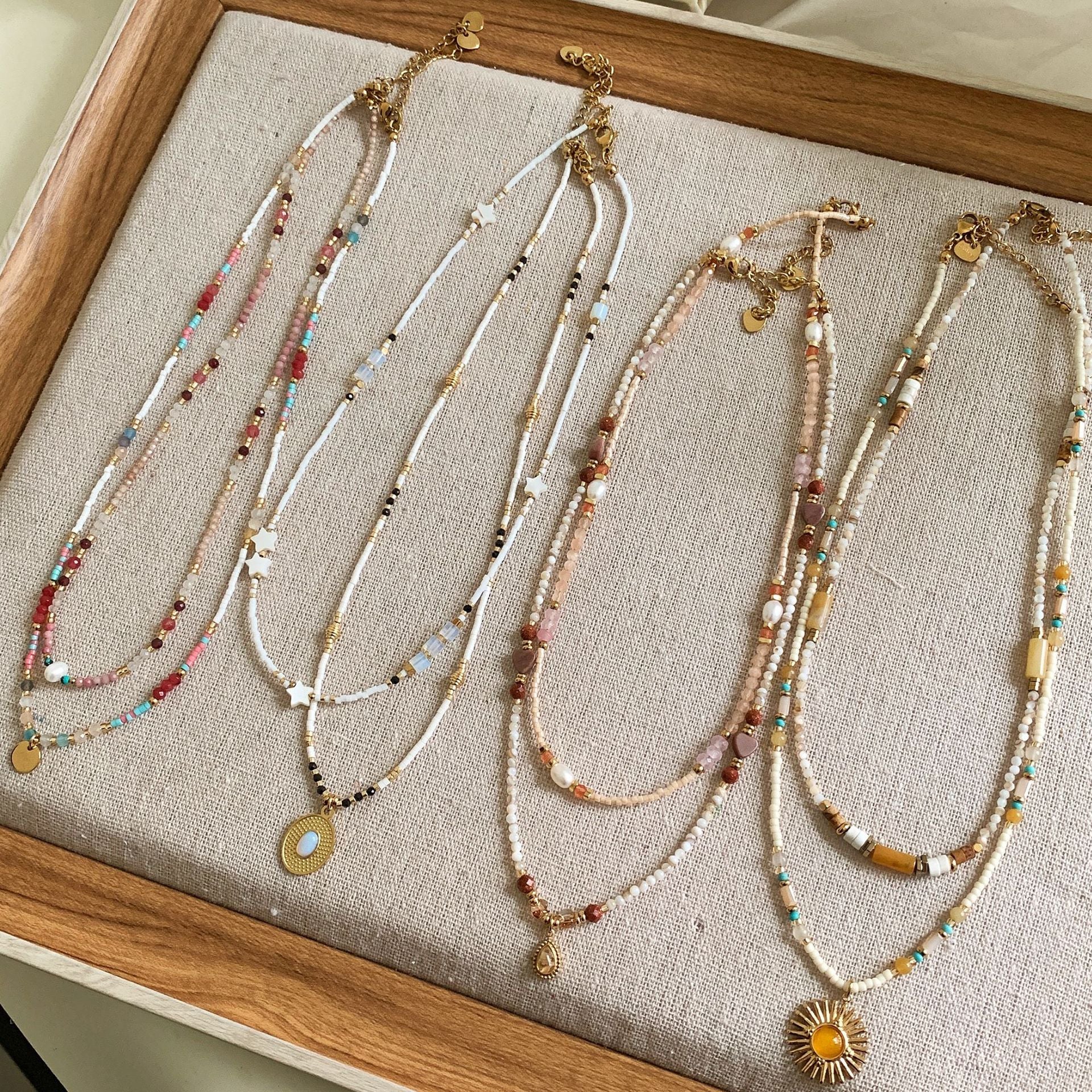 Colorful Stone Bead Necklace Ethnic Bohemian Vintage retro Versatile Choker Stackable Necklace Fashion Jewelry
