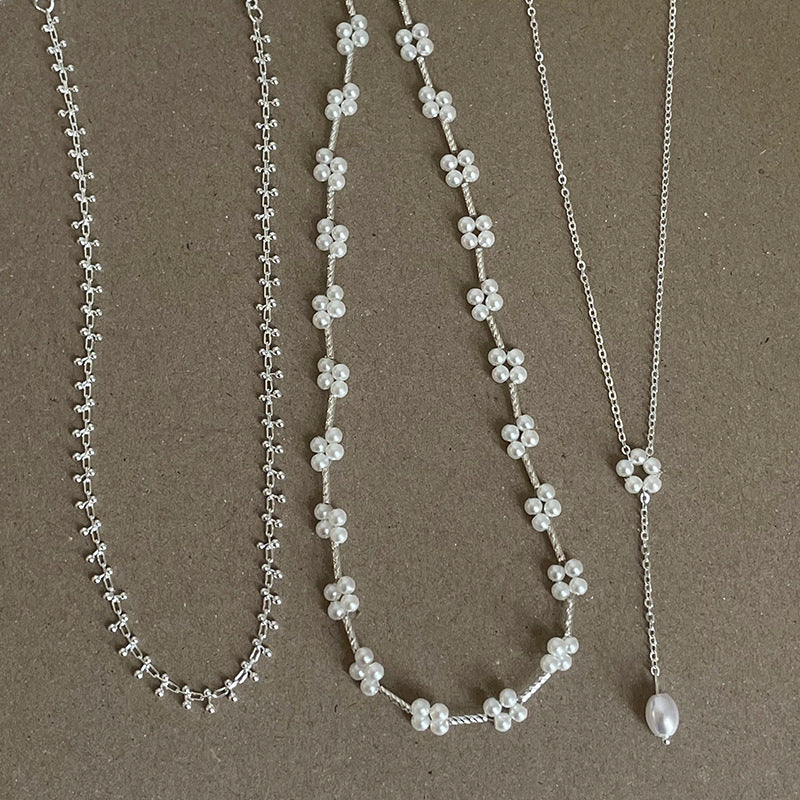 Pearl Woven Flower Necklace Unique Stylish Trendy Versatile Choke Stackable Necklace Fashion Jewelry