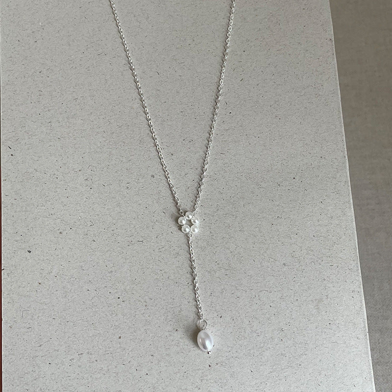 Pearl Woven Flower Necklace Unique Stylish Trendy Versatile Choke Stackable Necklace Fashion Jewelry