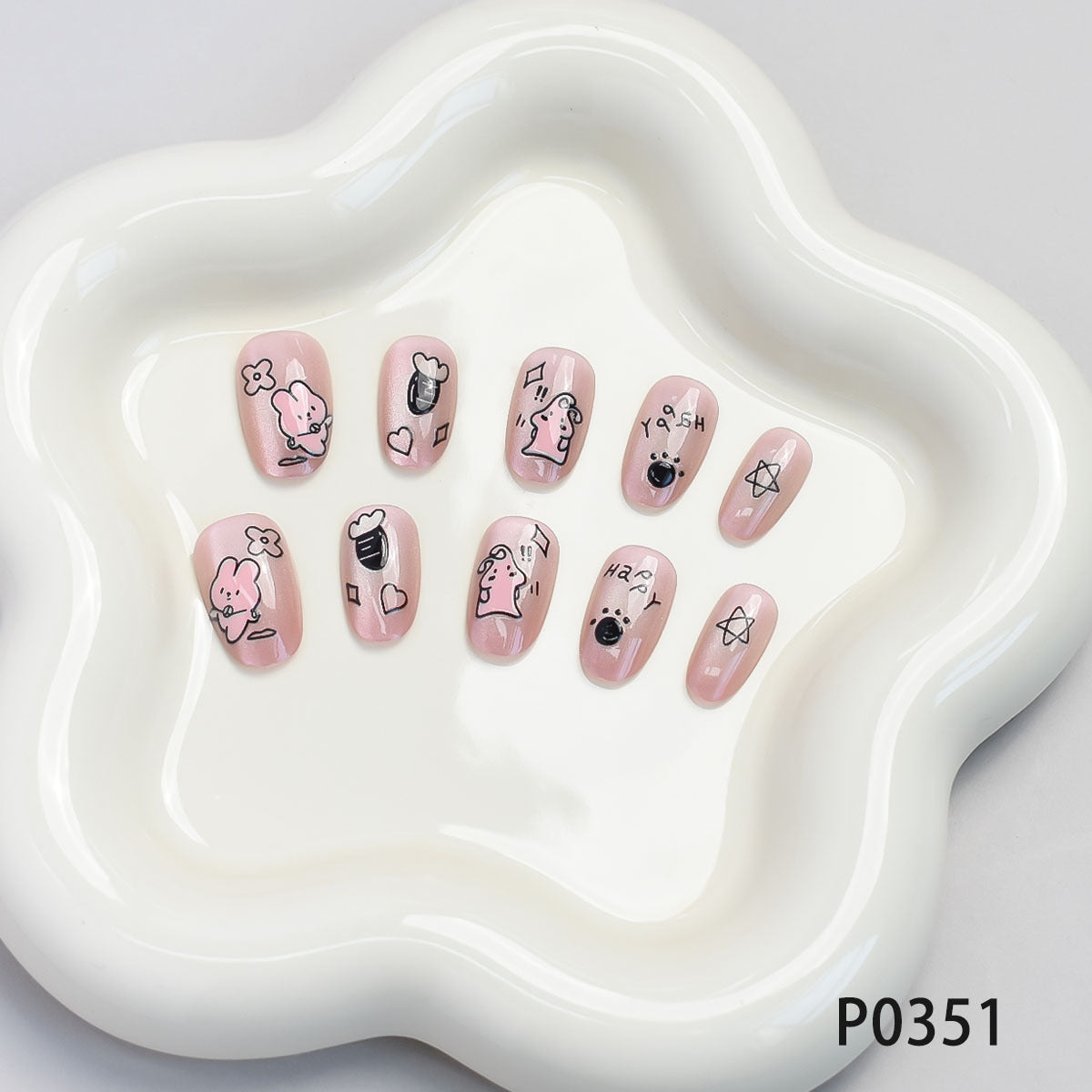 [Funny Bunny]   Short/Squoval  press on nails   10pcs/set
