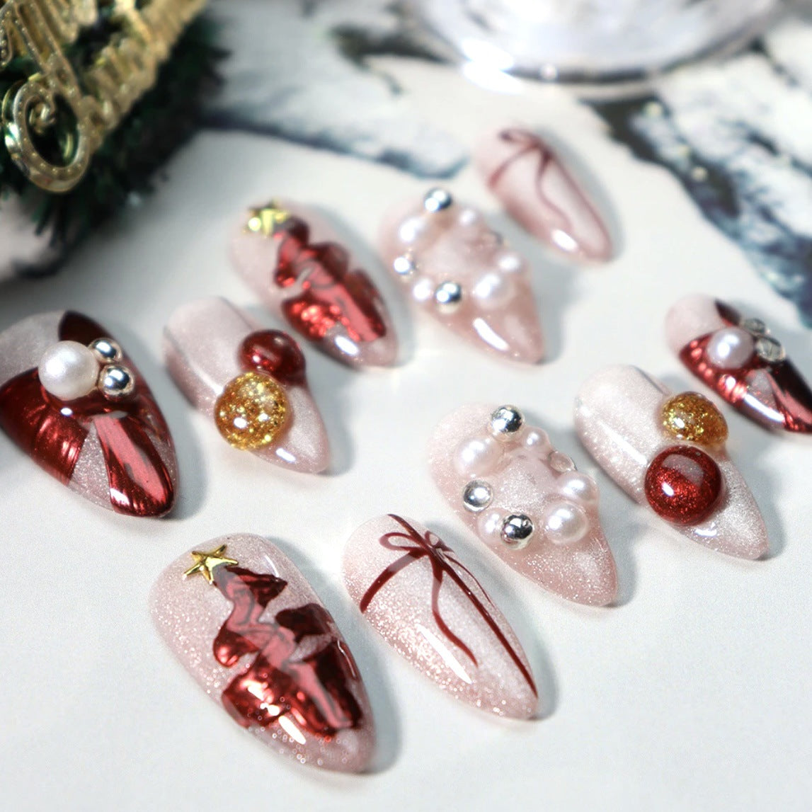 [Christmas Gift]   Medium/Almond  press on nails   10pcs/set