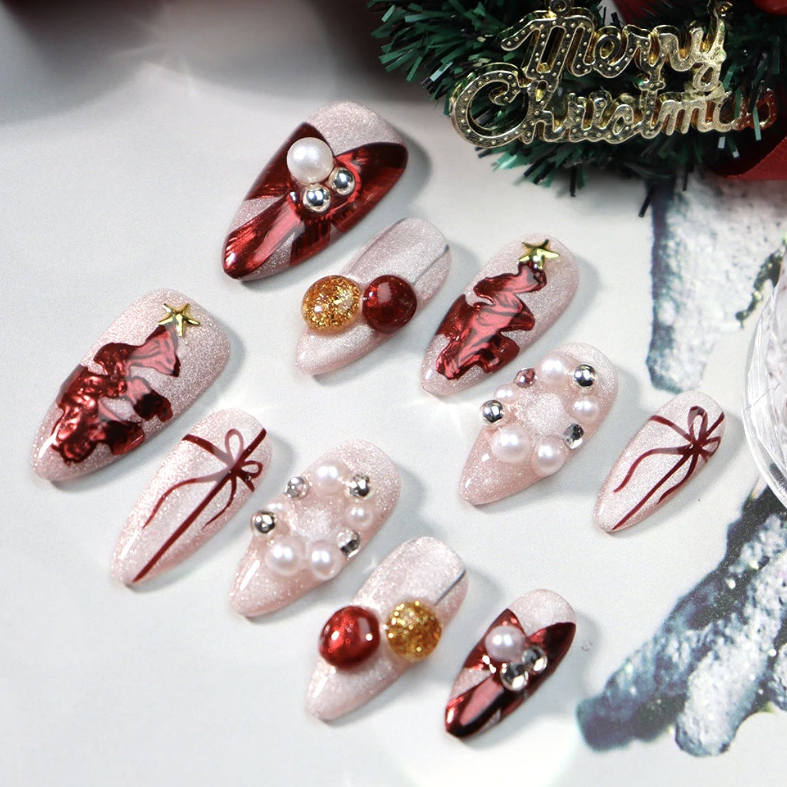 [Christmas Gift]   Medium/Almond  press on nails   10pcs/set