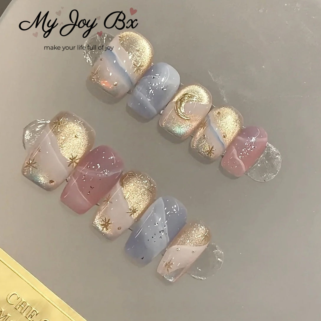 [Romantic Starry River]   Short/Squoval press on nails   10pcs/set