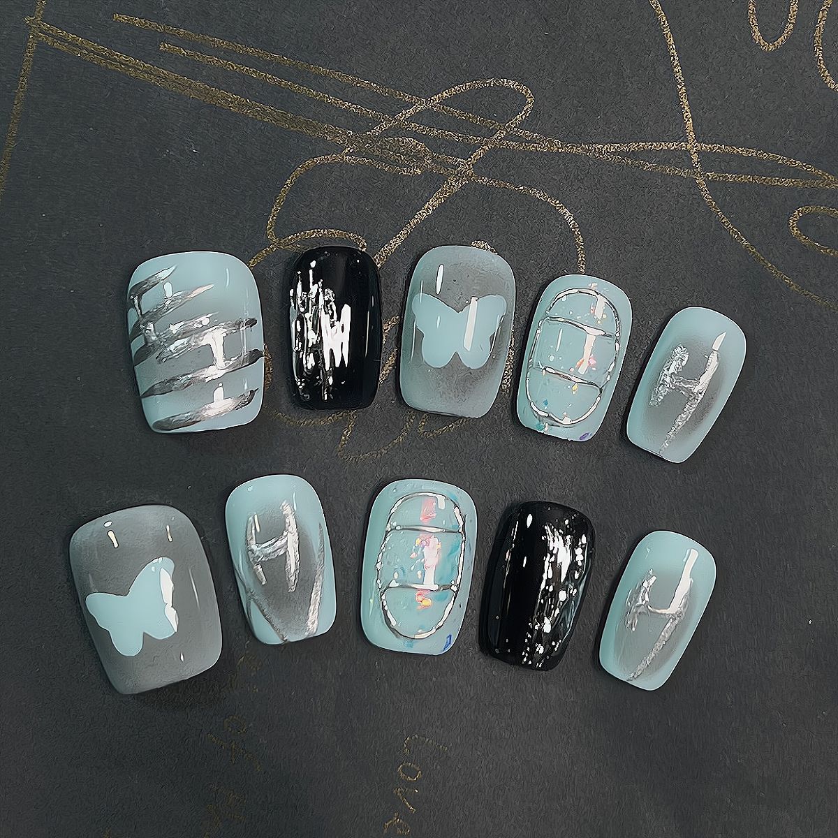 [Dreaming Butterfly]   Short/Squoval press on nails   10pcs/set