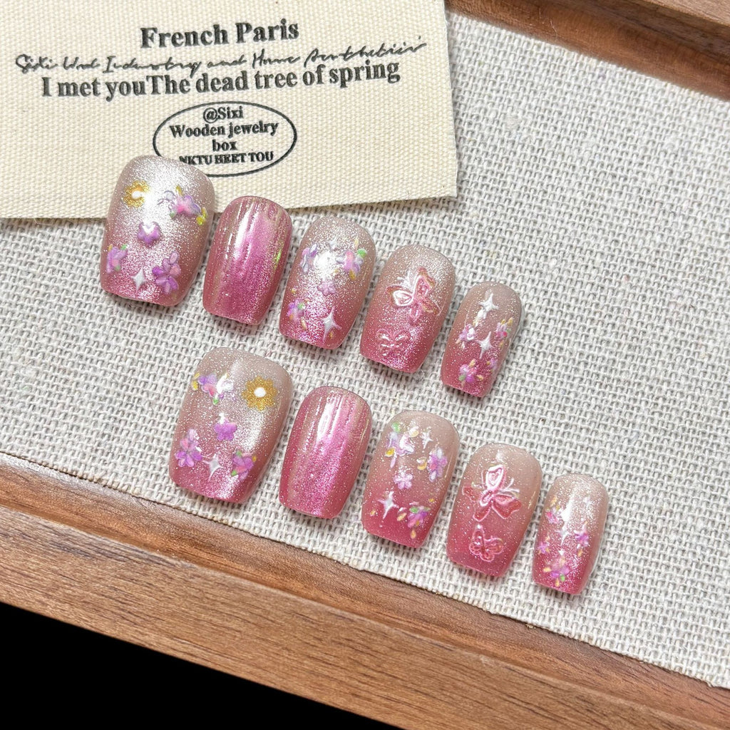 [Pink Dream]   Short/Squoval  press on nails   10pcs/set