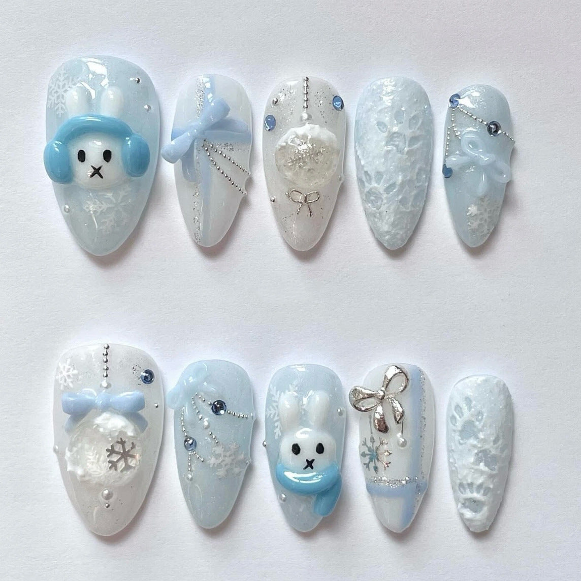 [Snow Dog]   Medium/Almond  press on nails   10pcs/set