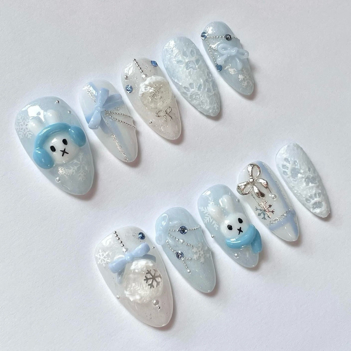 [Snow Dog]   Medium/Almond  press on nails   10pcs/set
