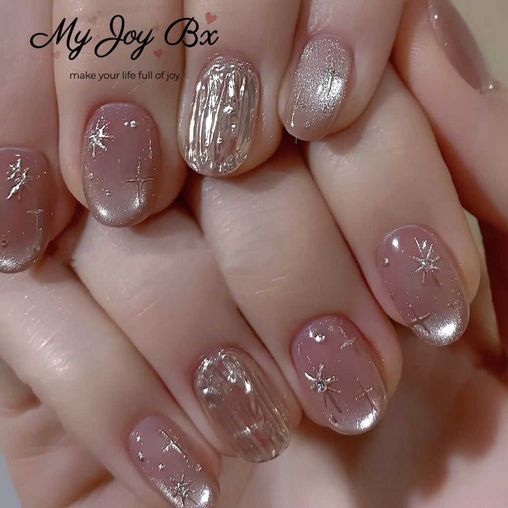 [Star Pink]   Short/Squoval press on nails   10pcs/set