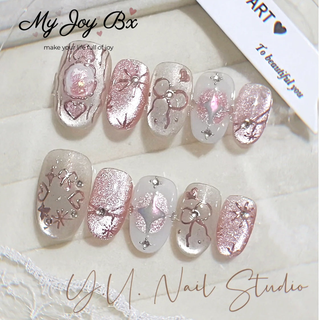 [Pink Aurora]   Medium/Oval press on nails   10pcs/set