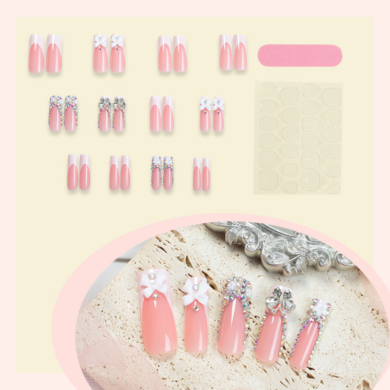 [White Bling Bowknot]  Long/Coffin Nails   press on nails   24pcs/set