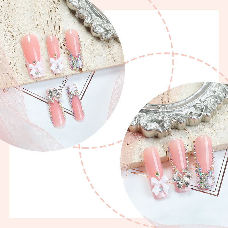 [White Bling Bowknot]  Long/Coffin Nails   press on nails   24pcs/set