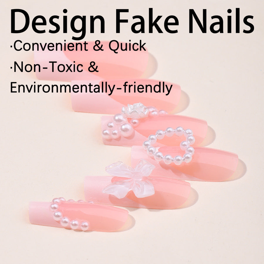 [Cute Pink Bowknot]   Long/Coffin Nails   press on nails   24pcs/set