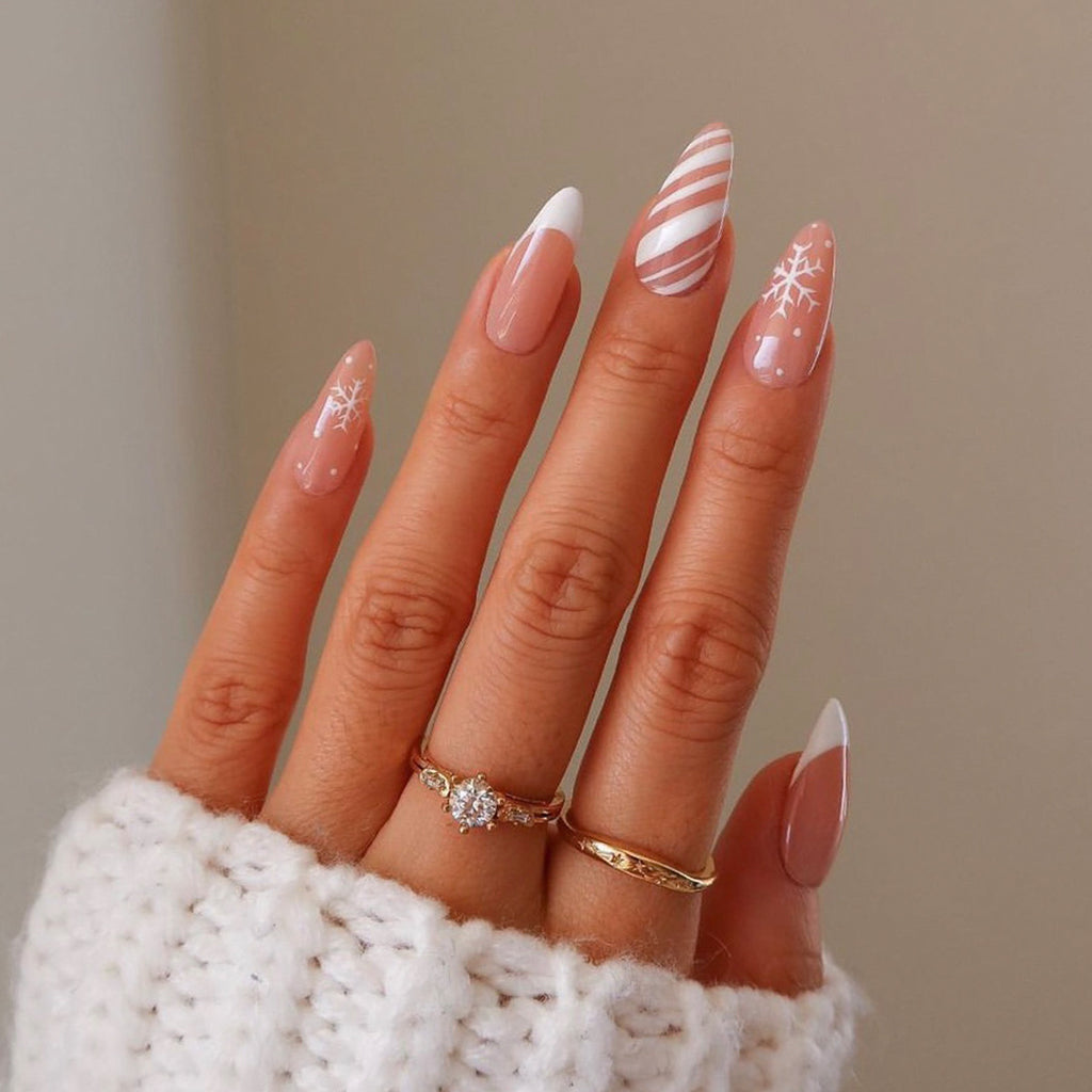 [Christmas White Snow]   Medium/Almond Nails   press on nails   24pcs/set