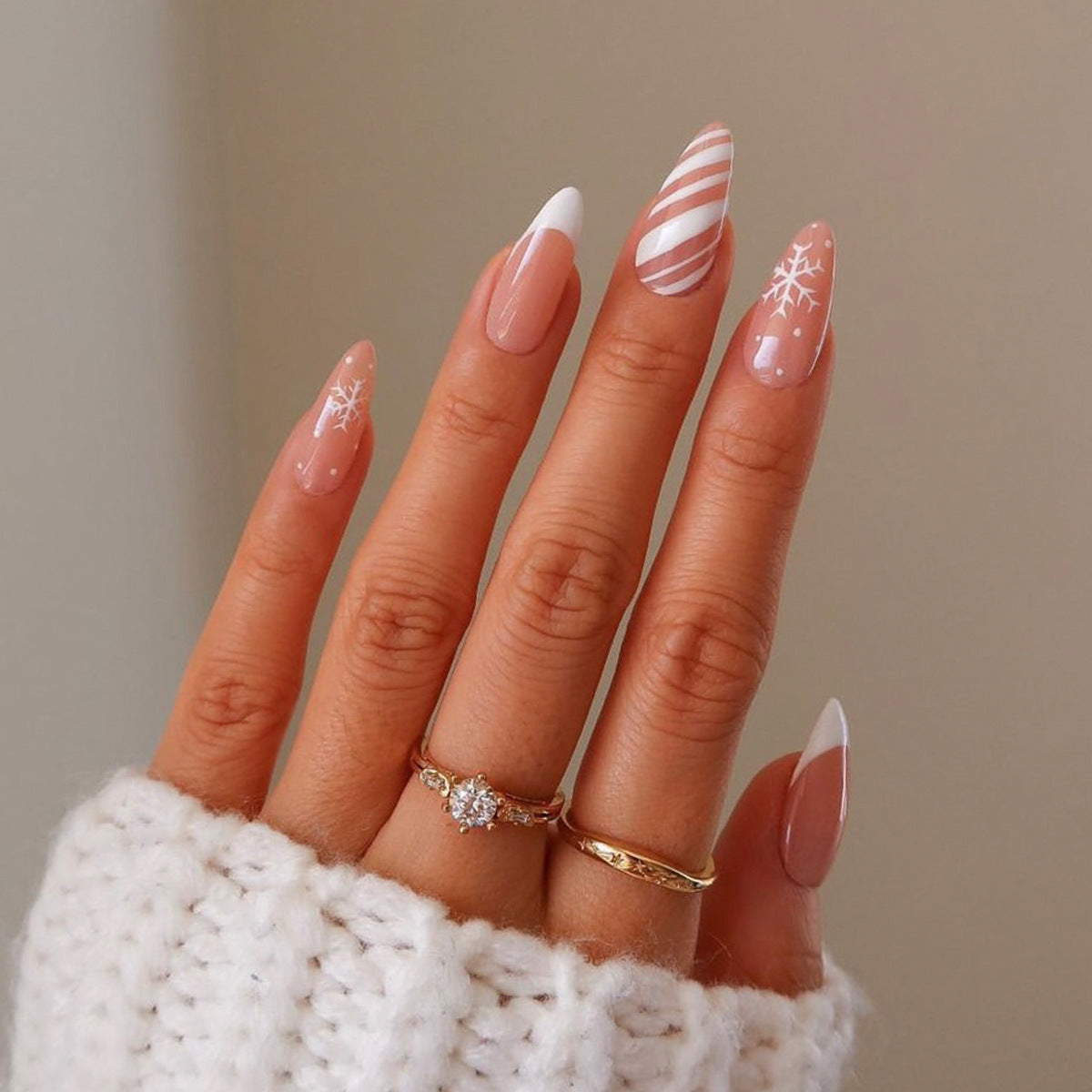 [Christmas White Snow]   Medium/Almond Nails   press on nails   24pcs/set
