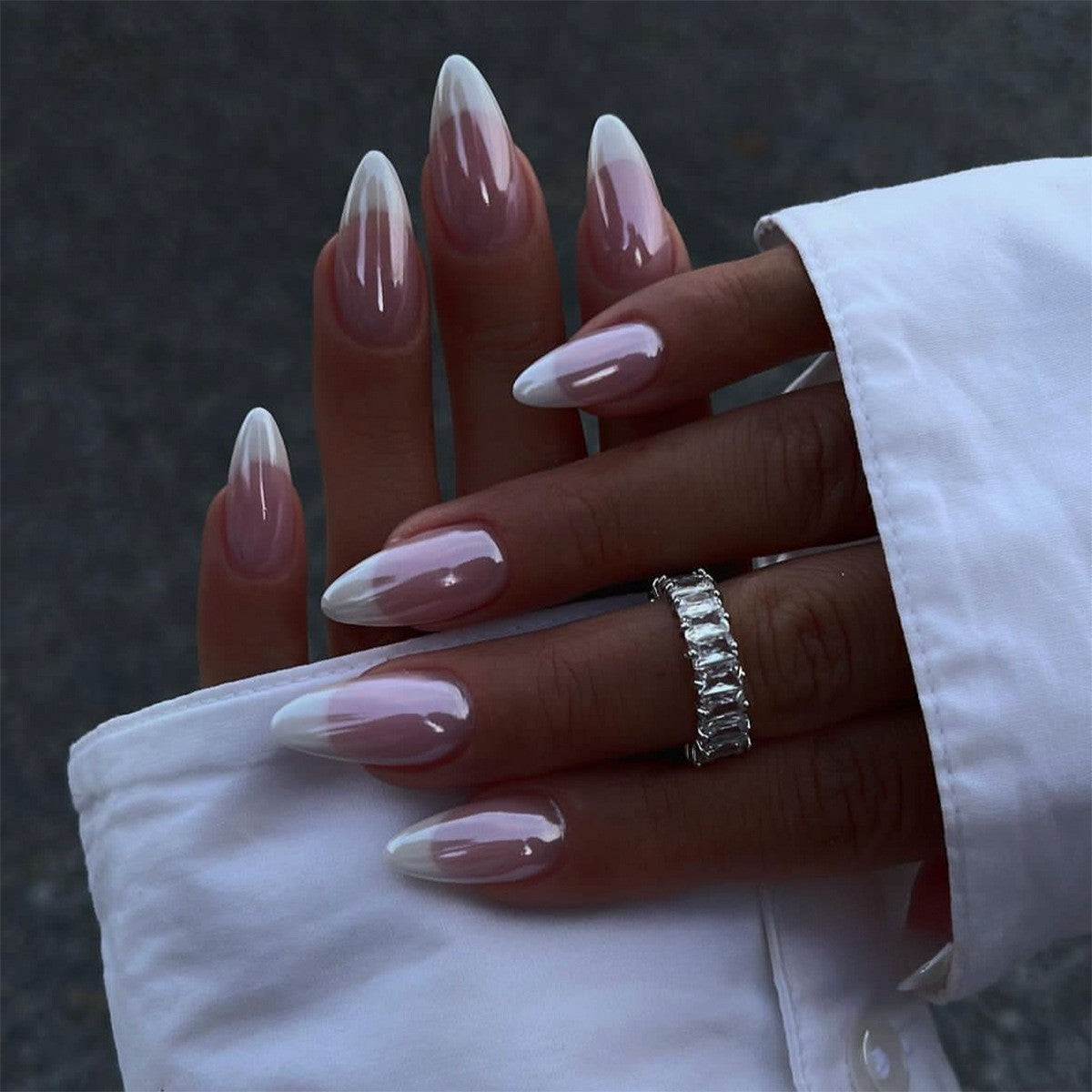 [White Bling]   Medium/Almond Nails   press on nails   24pcs/set