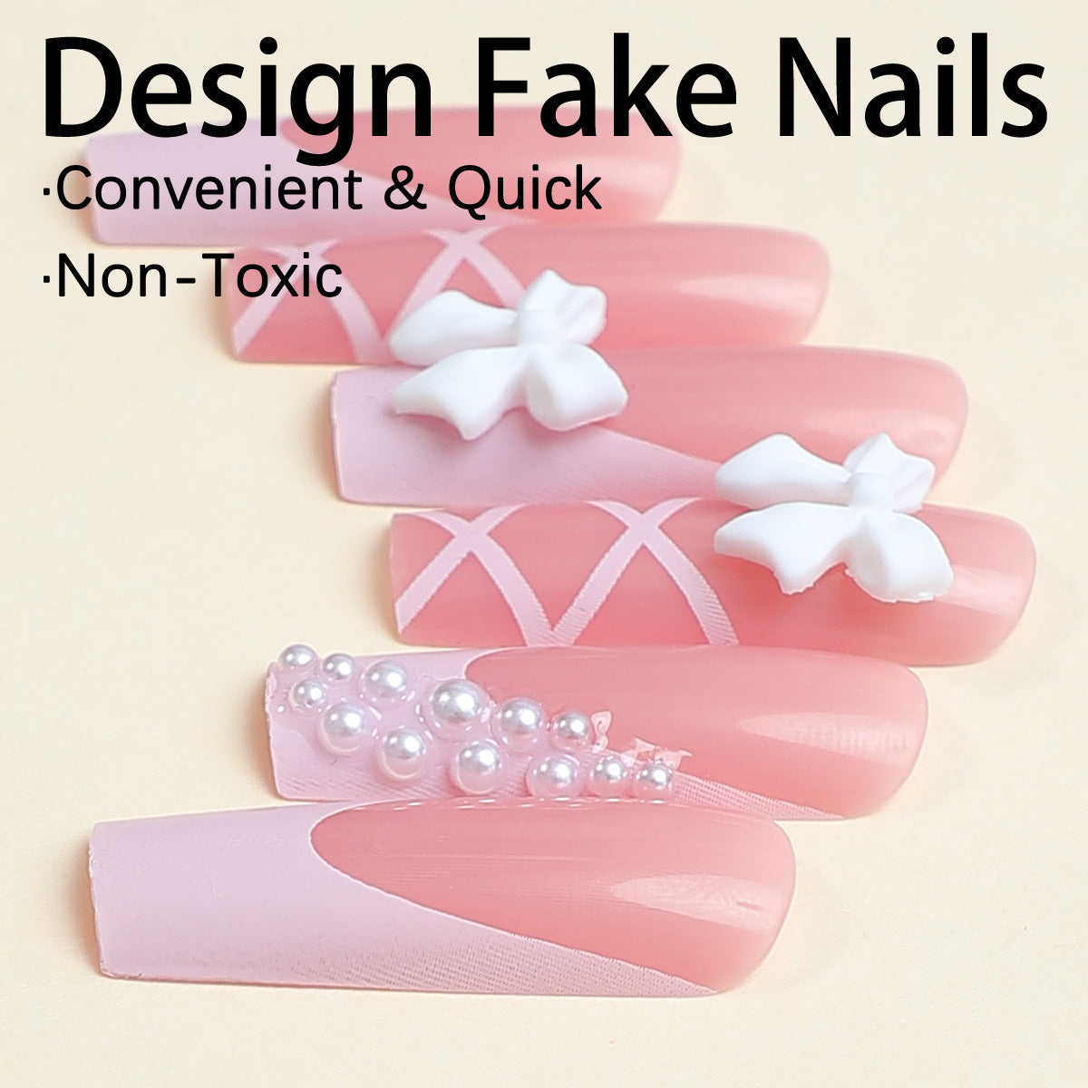 [Pink Bowknot]   Long/Coffin Nails    press on nails   24pcs/set