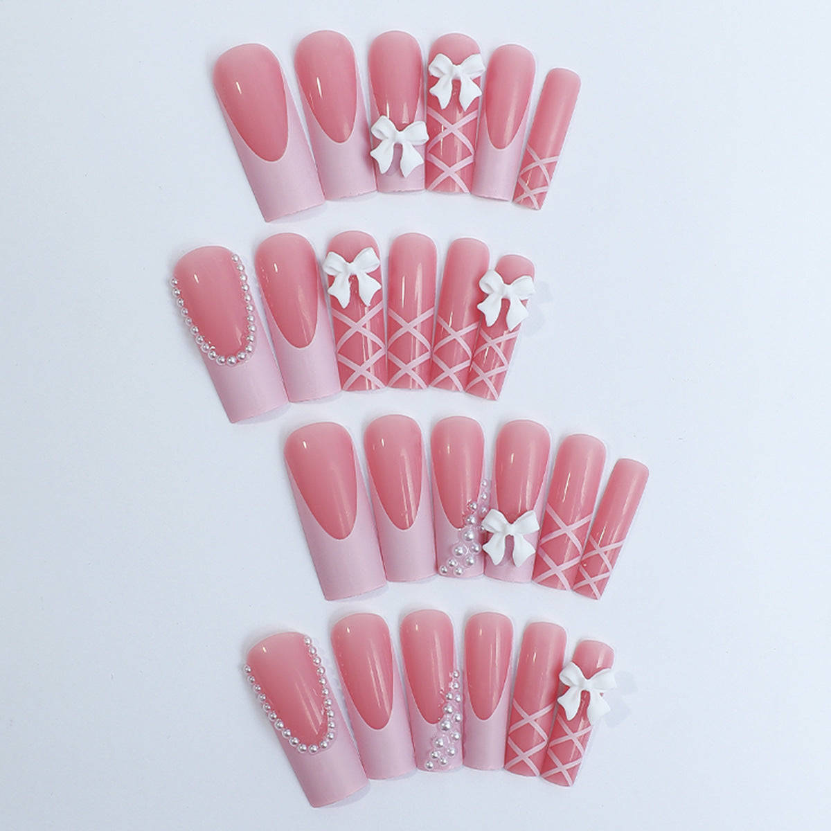 [Pink Bowknot]   Long/Coffin Nails    press on nails   24pcs/set