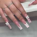 [Pink Bowknot]   Long/Coffin Nails    press on nails   24pcs/set