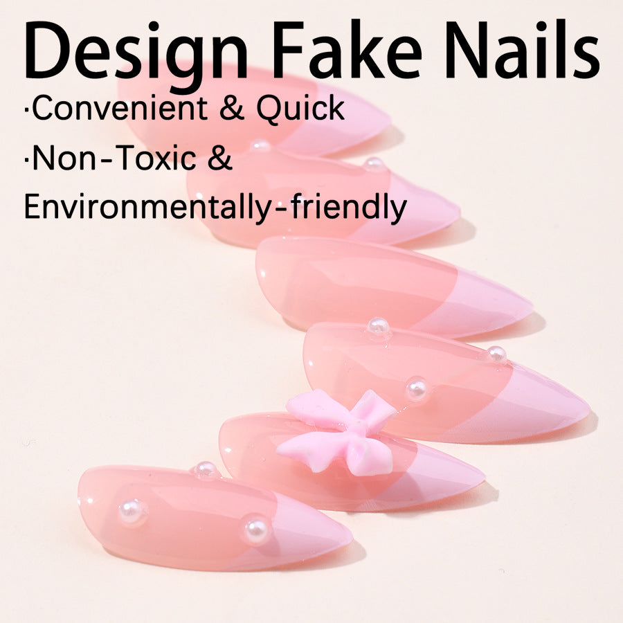 [Pink Elegant Miss]   Medium/Almond Nails   press on nails   24pcs/set
