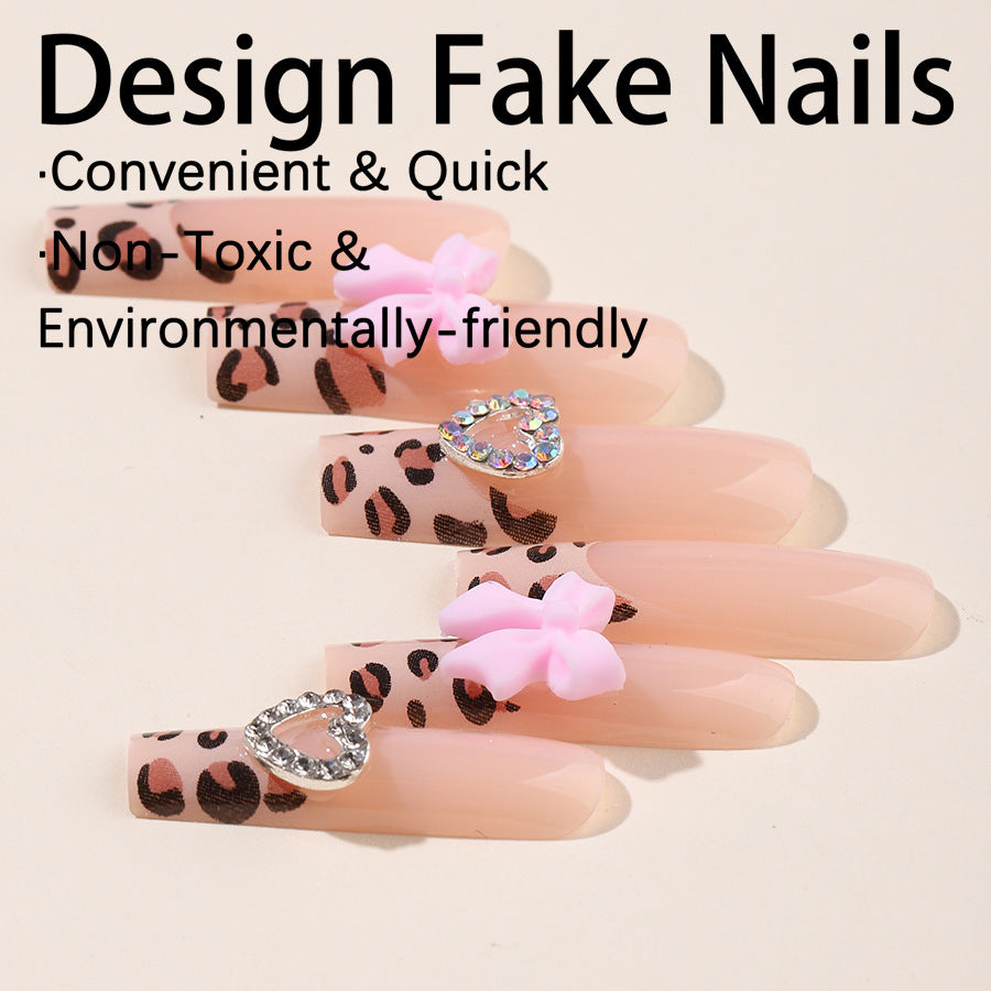 [Leopart Bowknot]  Long/Coffin Nails   press on nails   24pcs/set