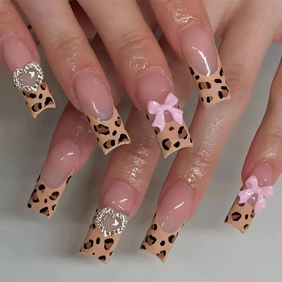 [Leopart Bowknot]  Long/Coffin Nails   press on nails   24pcs/set