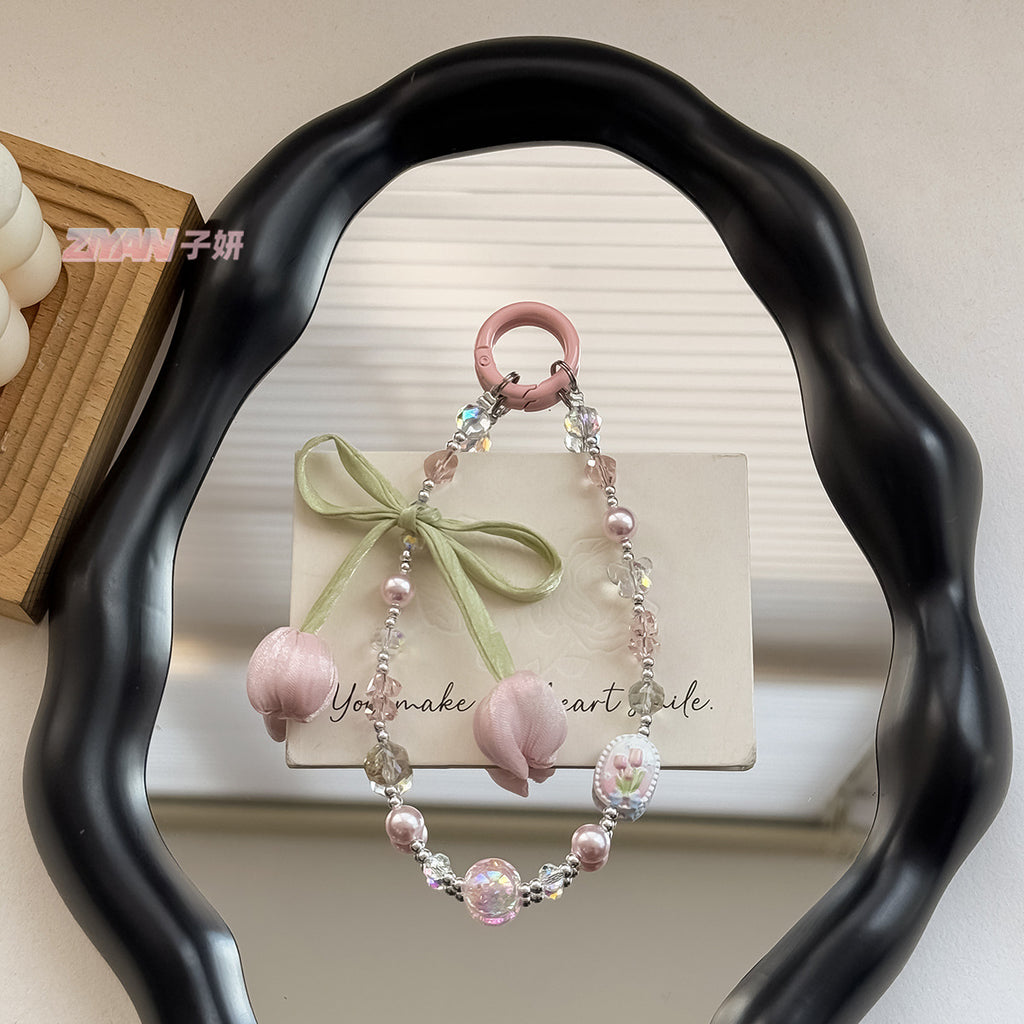 [Tulip Flower]Bling Beads Phone Charms Shining Crystal Key Chain Bag Charm