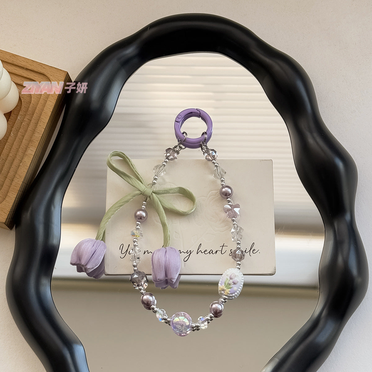 [Tulip Flower]Bling Beads Phone Charms Shining Crystal Key Chain Bag Charm