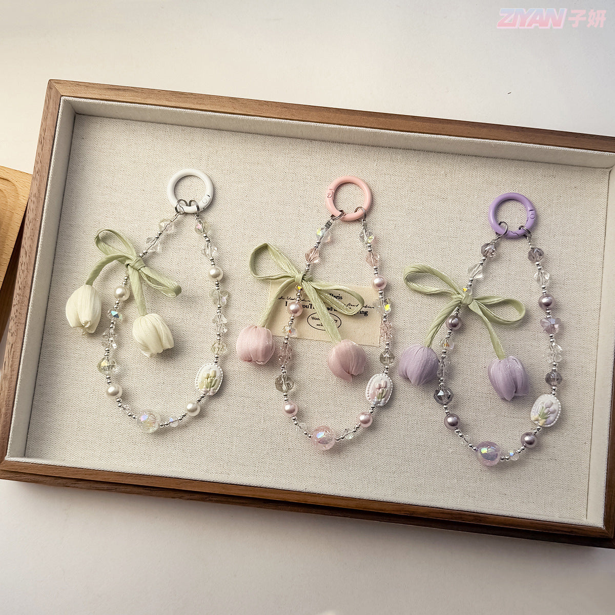 [Tulip Flower]Bling Beads Phone Charms Shining Crystal Key Chain Bag Charm