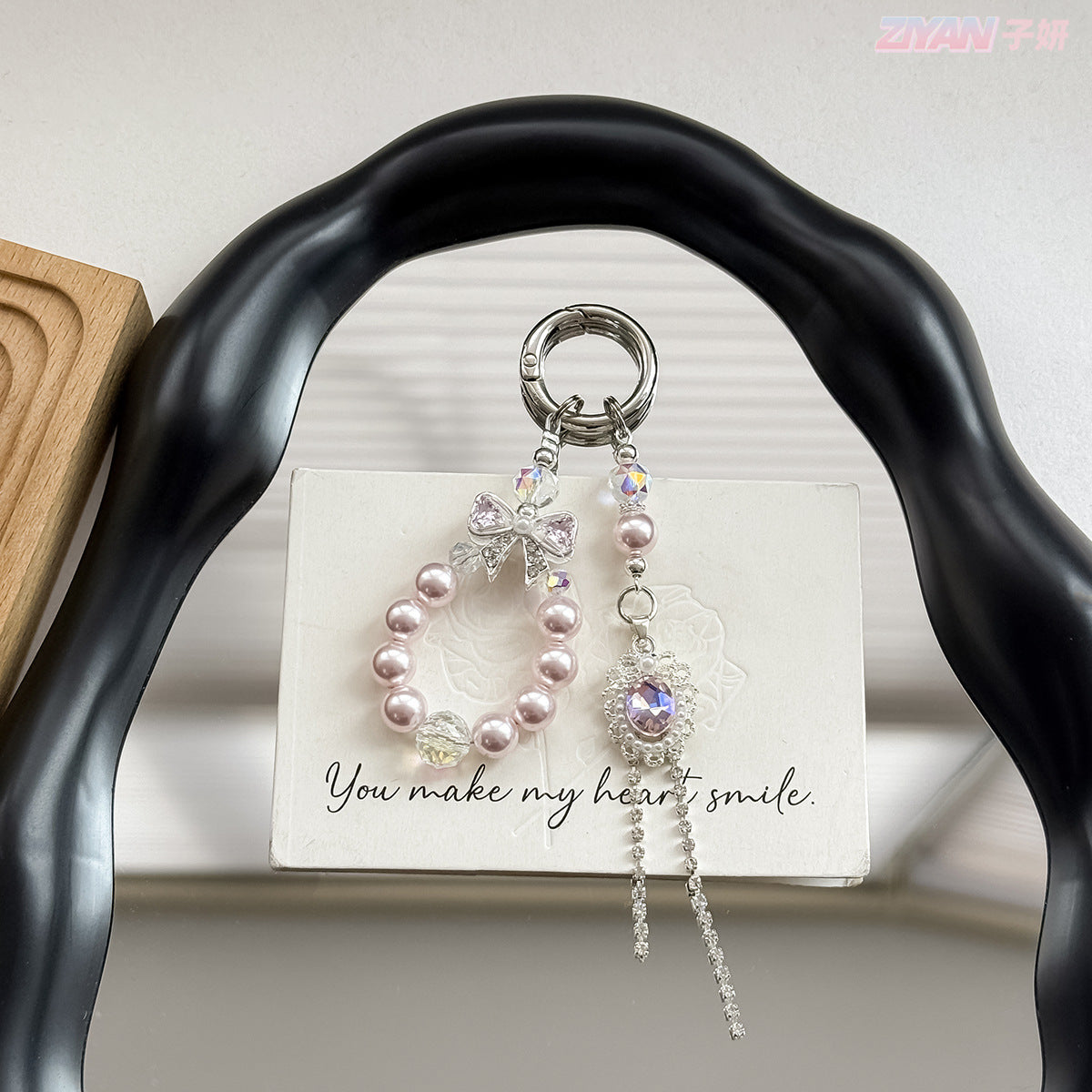 [Miss Pearl]Bling Beads Phone Charms Shining Crystal Key Chain Bag Charm