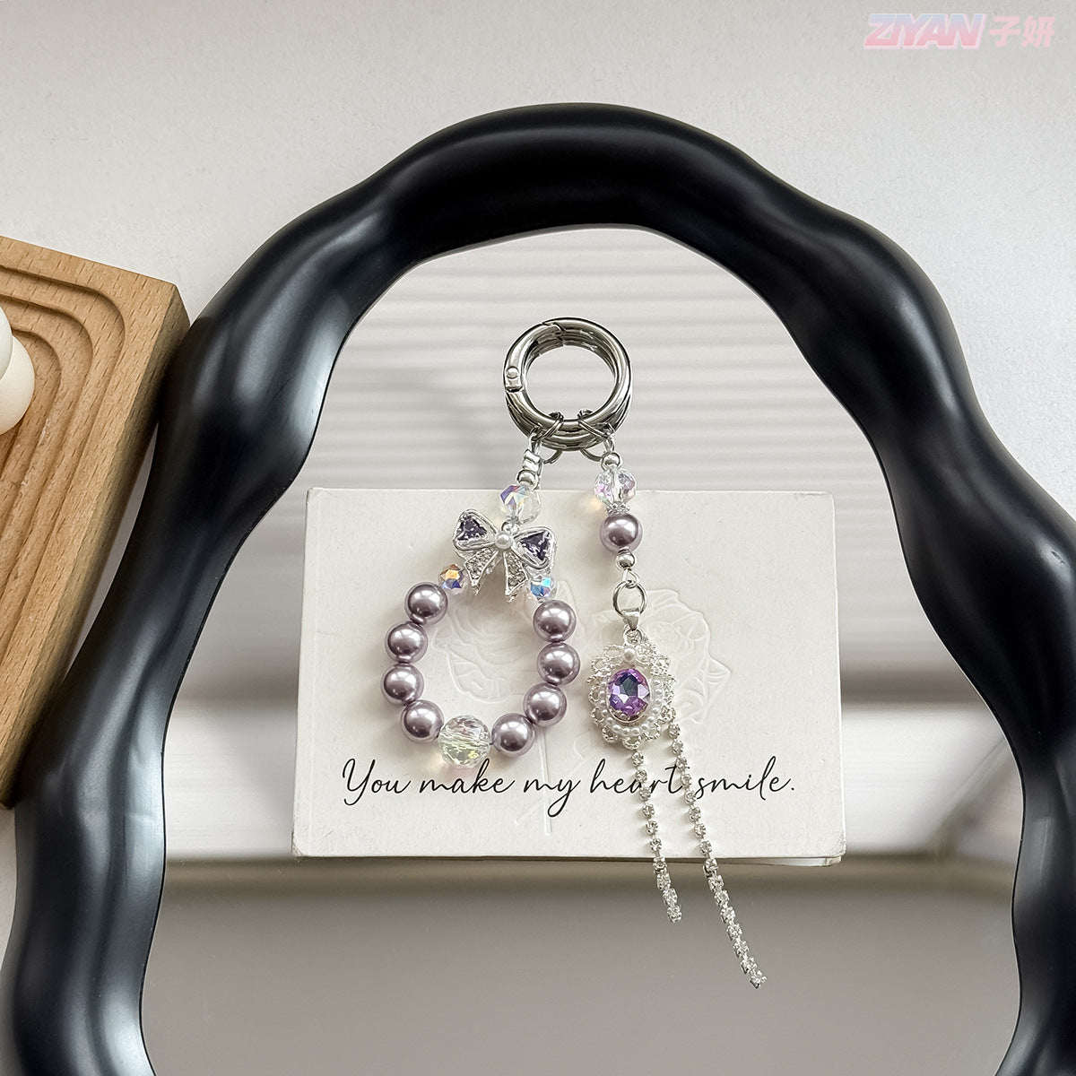 [Miss Pearl]Bling Beads Phone Charms Shining Crystal Key Chain Bag Charm
