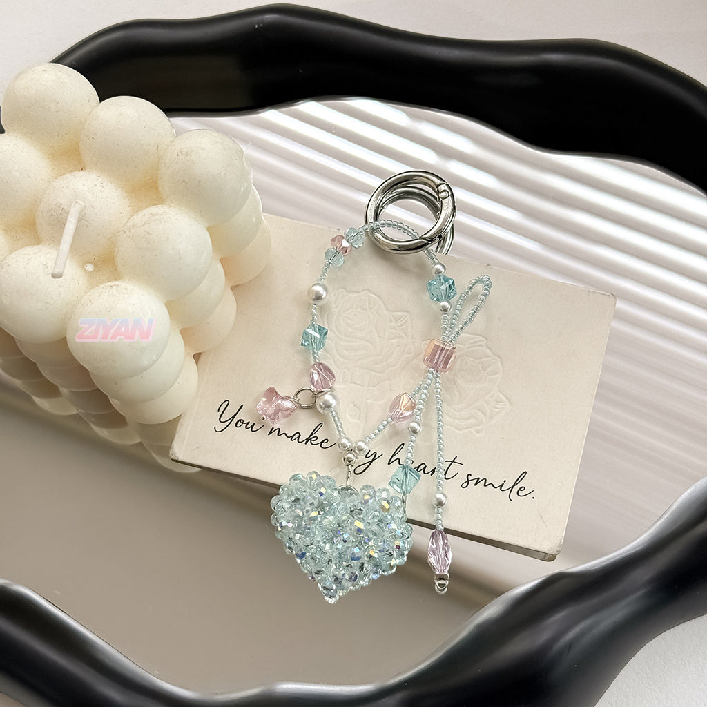 [Shining Heart]Bling Beads Phone Charms Shining Crystal Key Chain Bag Charm