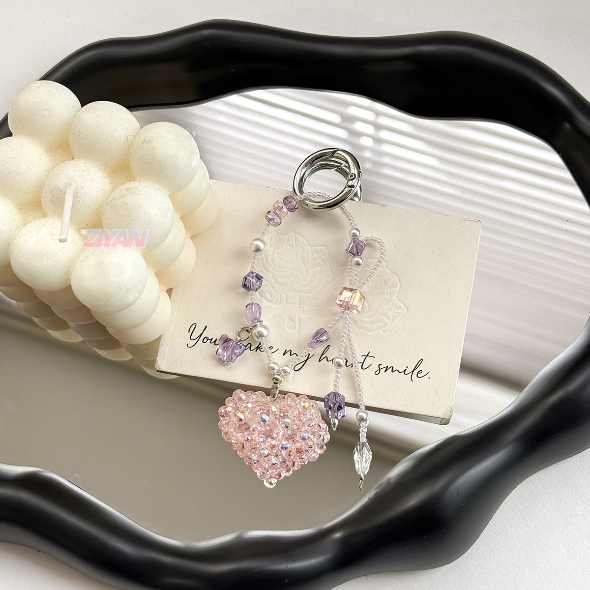 [Shining Heart]Bling Beads Phone Charms Shining Crystal Key Chain Bag Charm