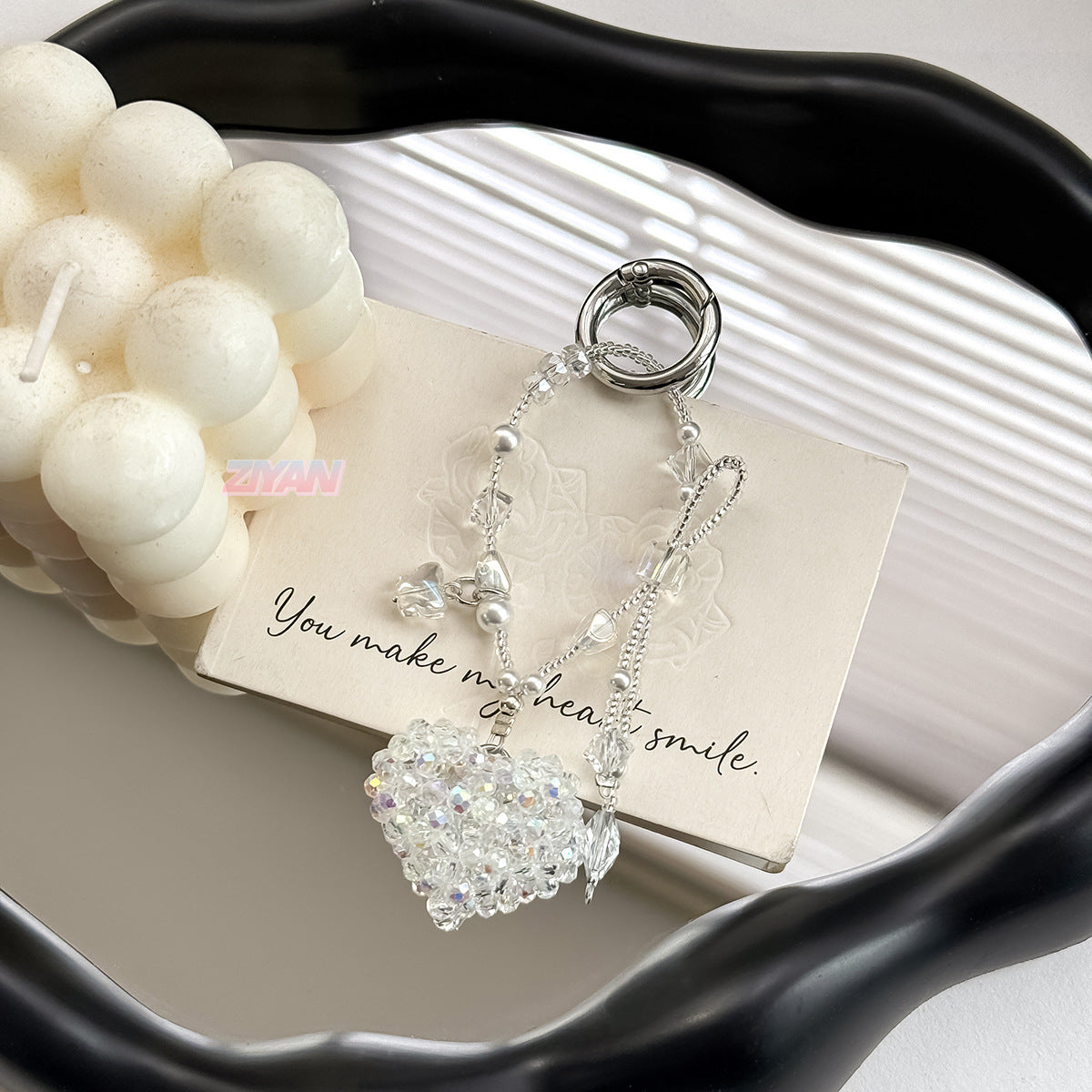 [Shining Heart]Bling Beads Phone Charms Shining Crystal Key Chain Bag Charm