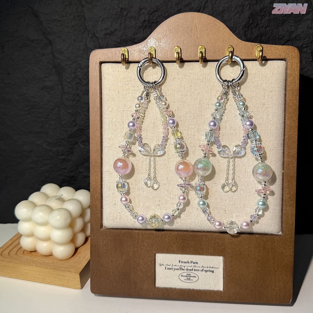 [Double Love]Bling Beads Phone Charms Shining Crystal Key Chain Bag Charm