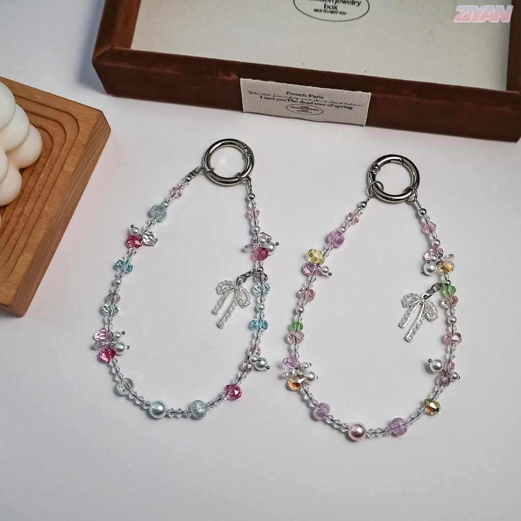 [Bling Bowknot Miss]Beads Phone Charms Shining Crystal Key Chain Bag Charm